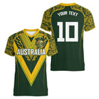 Australia Rugby Custom Women V-Neck T-Shirt Aboriginal Art Sporty Style - Aussie Hoodie
