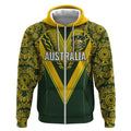 Australia Rugby Custom Zip Hoodie Aboriginal Art Sporty Style - Aussie Hoodie