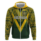 Australia Rugby Custom Zip Hoodie Aboriginal Art Sporty Style - Aussie Hoodie