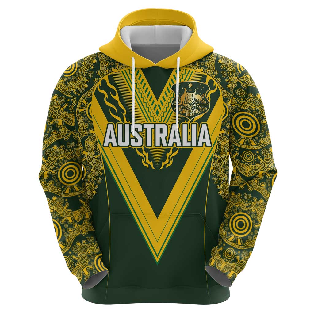 Australia Rugby Custom Zip Hoodie Aboriginal Art Sporty Style - Aussie Hoodie