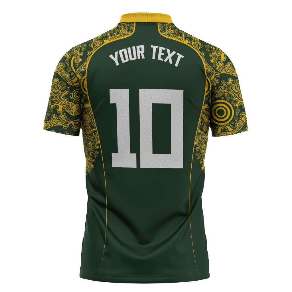 Australia Rugby Custom Zipper Polo Shirt Aboriginal Art Sporty Style - Aussie Hoodie