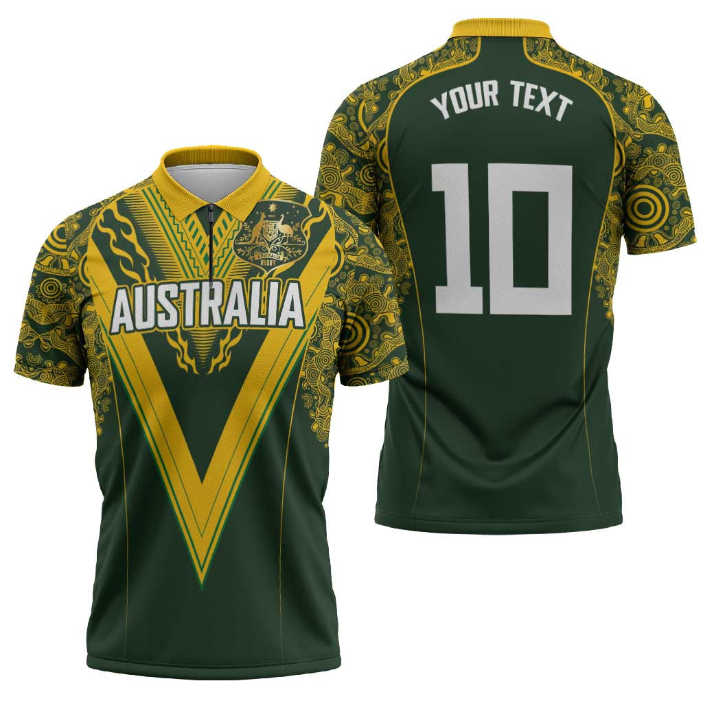 Australia Rugby Custom Zipper Polo Shirt Aboriginal Art Sporty Style - Aussie Hoodie