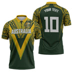 Australia Rugby Custom Zipper Polo Shirt Aboriginal Art Sporty Style - Aussie Hoodie