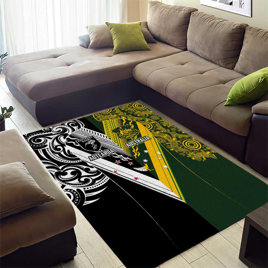 Aotearoa Australia Rugby Area Rug Maori and Aboriginal Art Sporty Style - Aussie Hoodie