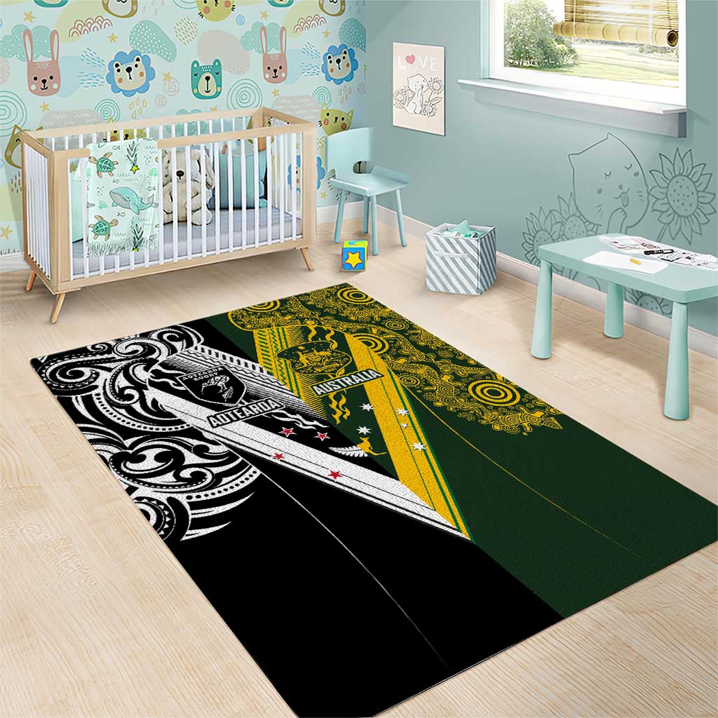 Aotearoa Australia Rugby Area Rug Maori and Aboriginal Art Sporty Style - Aussie Hoodie