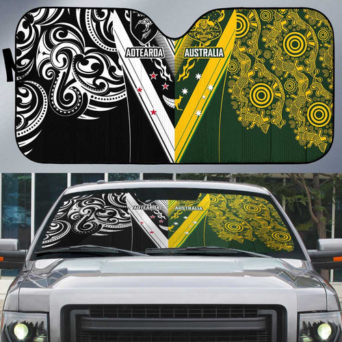 Aotearoa Australia Rugby Auto Sun Shade Maori and Aboriginal Art Sporty Style - Aussie Hoodie