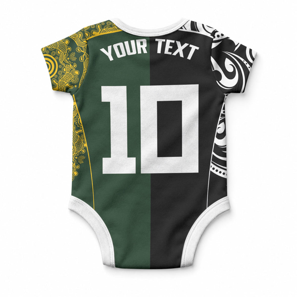 Aotearoa Australia Rugby Custom Baby Onesie Maori and Aboriginal Art Sporty Style