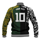 Aotearoa Australia Rugby Custom Baseball Jacket Maori and Aboriginal Art Sporty Style - Aussie Hoodie