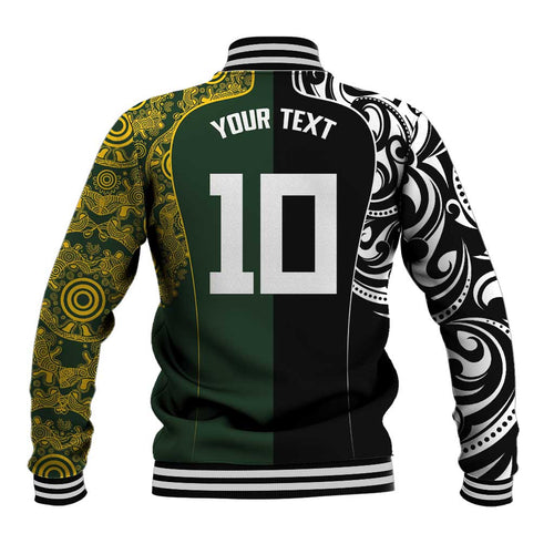 Aotearoa Australia Rugby Custom Baseball Jacket Maori and Aboriginal Art Sporty Style - Aussie Hoodie