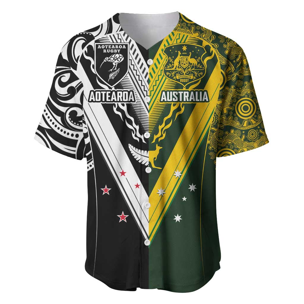 Aotearoa Australia Rugby Custom Baseball Jersey Maori and Aboriginal Art Sporty Style - Aussie Hoodie