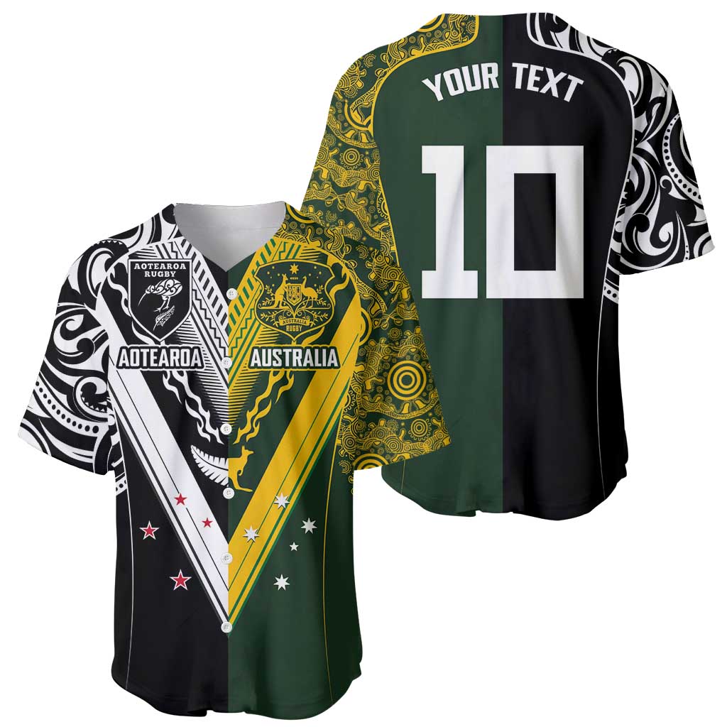 Aotearoa Australia Rugby Custom Baseball Jersey Maori and Aboriginal Art Sporty Style - Aussie Hoodie