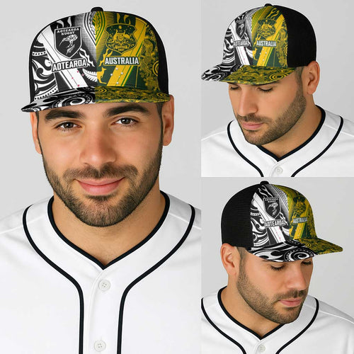 Aotearoa Australia Rugby Baseball Net Cap Maori and Aboriginal Art Sporty Style - Aussie Hoodie