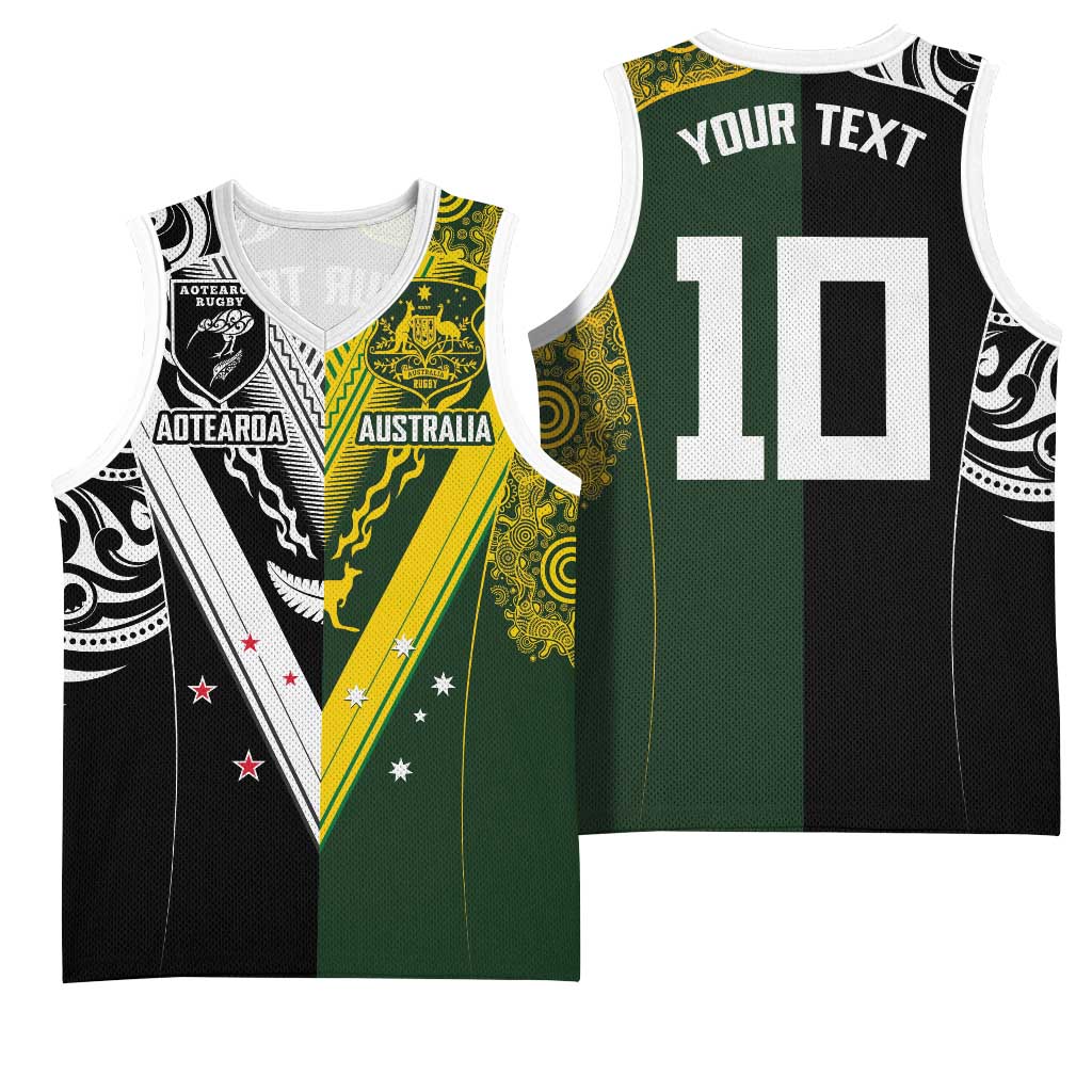 Aotearoa Australia Rugby Custom Basketball Jersey Maori and Aboriginal Art Sporty Style - Aussie Hoodie