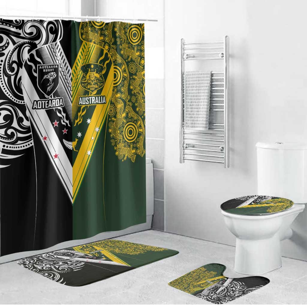 Aotearoa Australia Rugby Bathroom Set Maori and Aboriginal Art Sporty Style - Aussie Hoodie