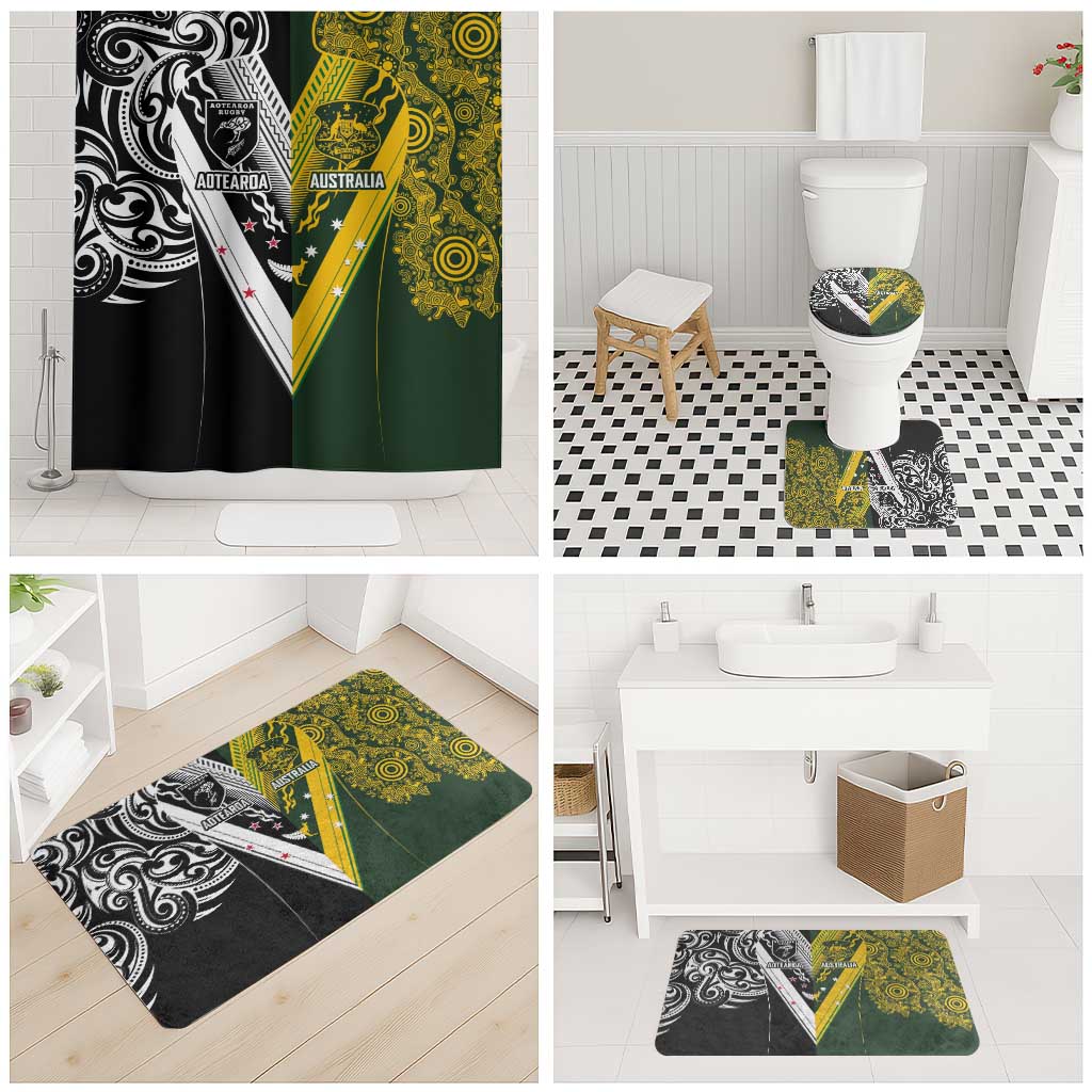 Aotearoa Australia Rugby Bathroom Set Maori and Aboriginal Art Sporty Style - Aussie Hoodie