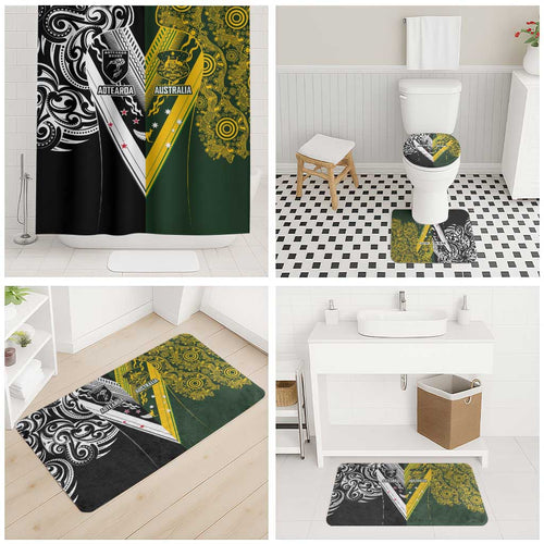 Aotearoa Australia Rugby Bathroom Set Maori and Aboriginal Art Sporty Style - Aussie Hoodie