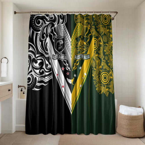 Aotearoa Australia Rugby Bathroom Set Maori and Aboriginal Art Sporty Style - Aussie Hoodie