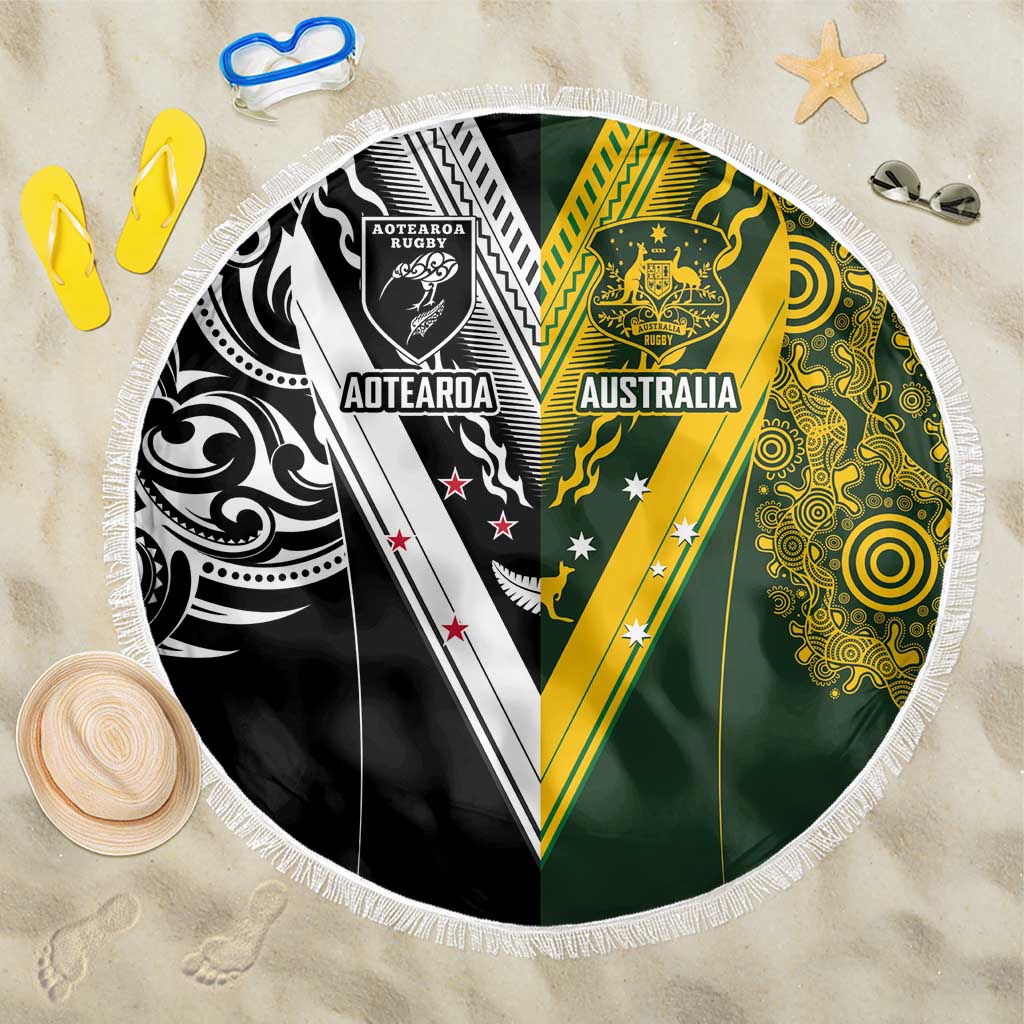 Aotearoa Australia Rugby Beach Blanket Maori and Aboriginal Art Sporty Style - Aussie Hoodie