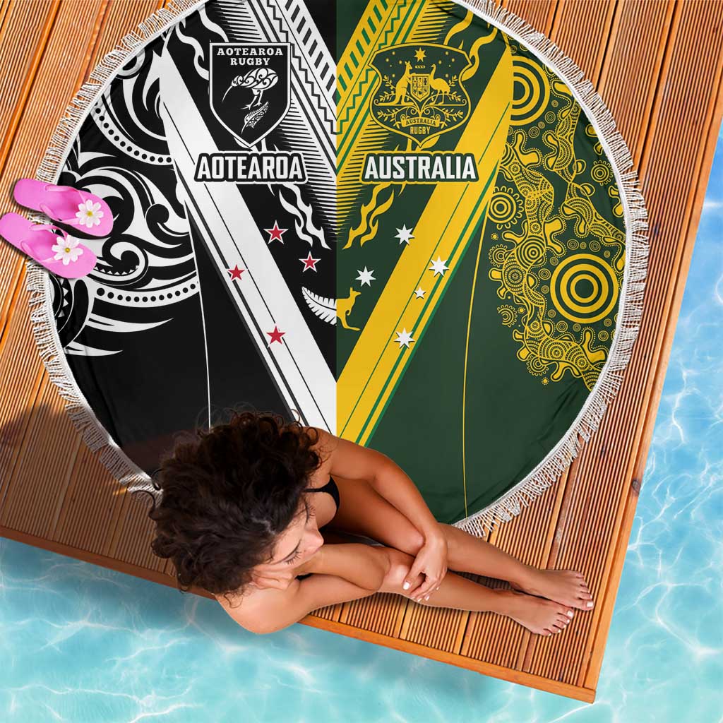 Aotearoa Australia Rugby Beach Blanket Maori and Aboriginal Art Sporty Style - Aussie Hoodie