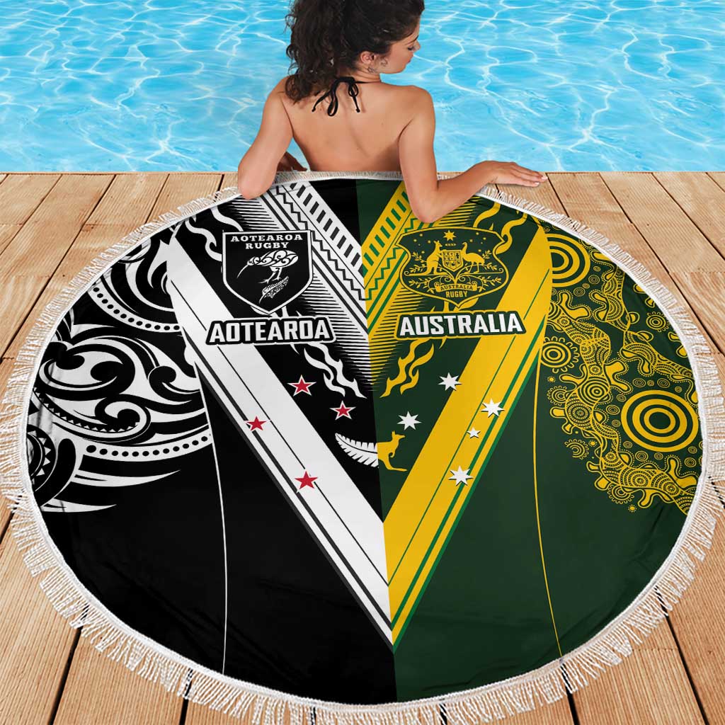 Aotearoa Australia Rugby Beach Blanket Maori and Aboriginal Art Sporty Style - Aussie Hoodie
