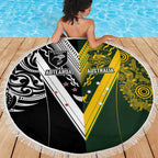 Aotearoa Australia Rugby Beach Blanket Maori and Aboriginal Art Sporty Style - Aussie Hoodie