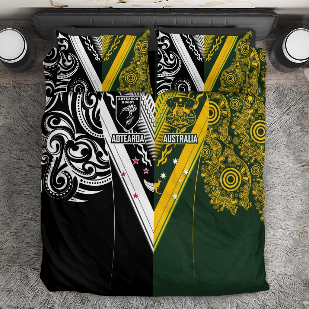 Aotearoa Australia Rugby Bedding Set Maori and Aboriginal Art Sporty Style - Aussie Hoodie
