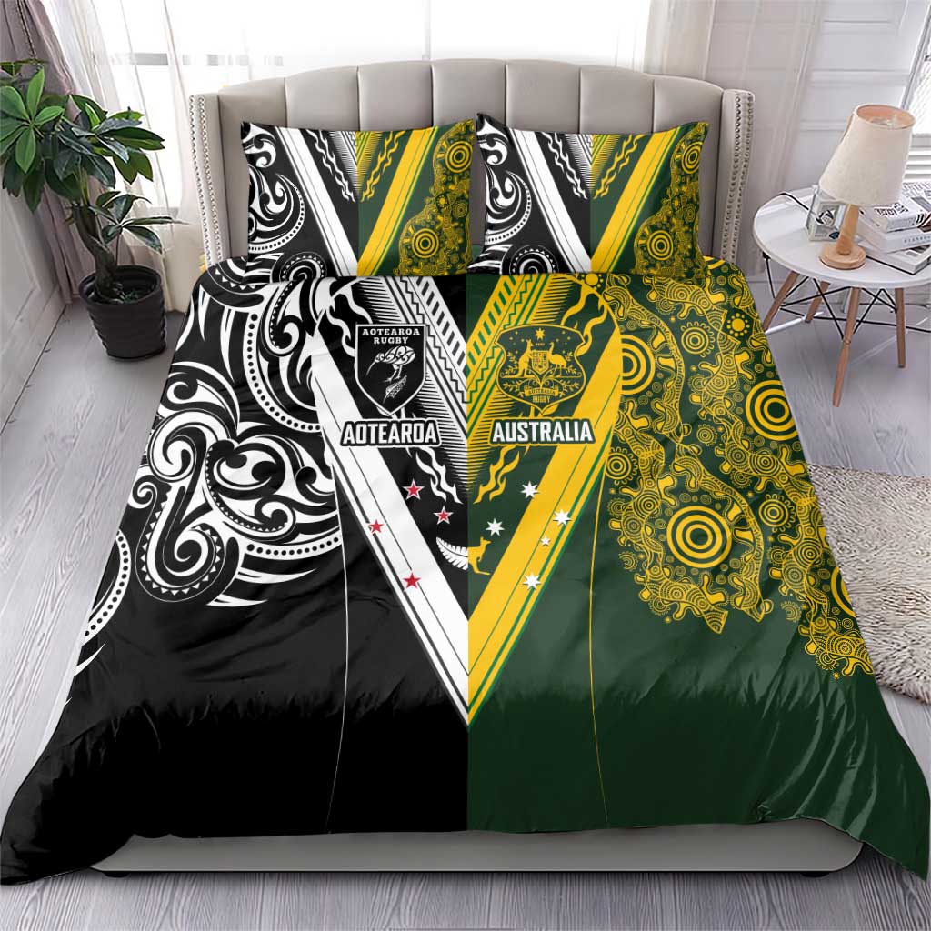 Aotearoa Australia Rugby Bedding Set Maori and Aboriginal Art Sporty Style - Aussie Hoodie