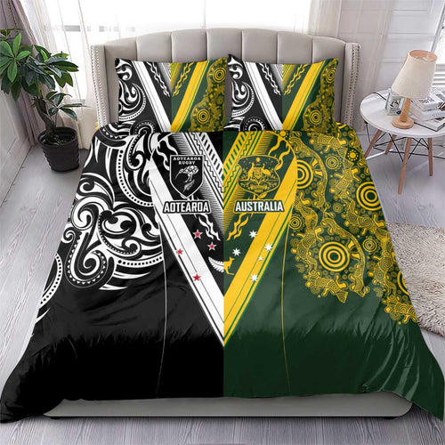 Aotearoa Australia Rugby Bedding Set Maori and Aboriginal Art Sporty Style - Aussie Hoodie