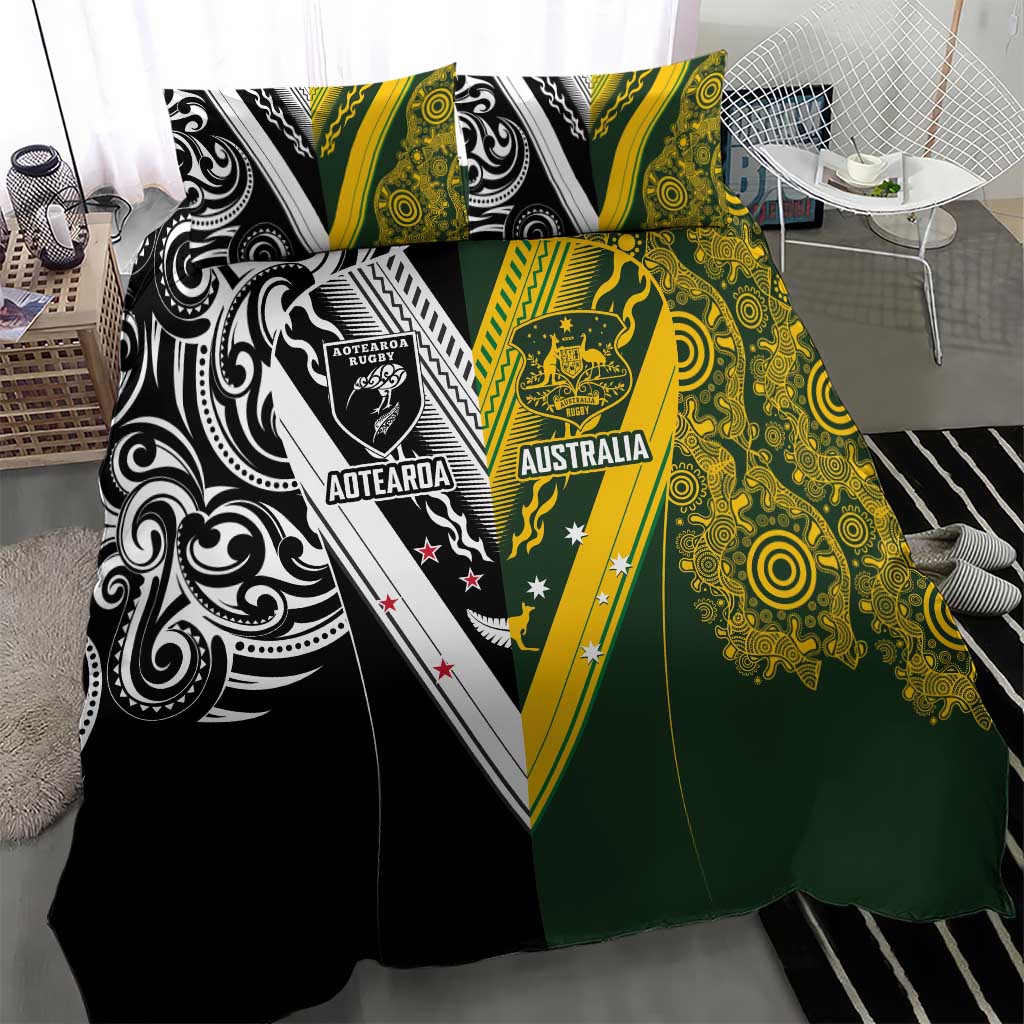 Aotearoa Australia Rugby Bedding Set Maori and Aboriginal Art Sporty Style - Aussie Hoodie