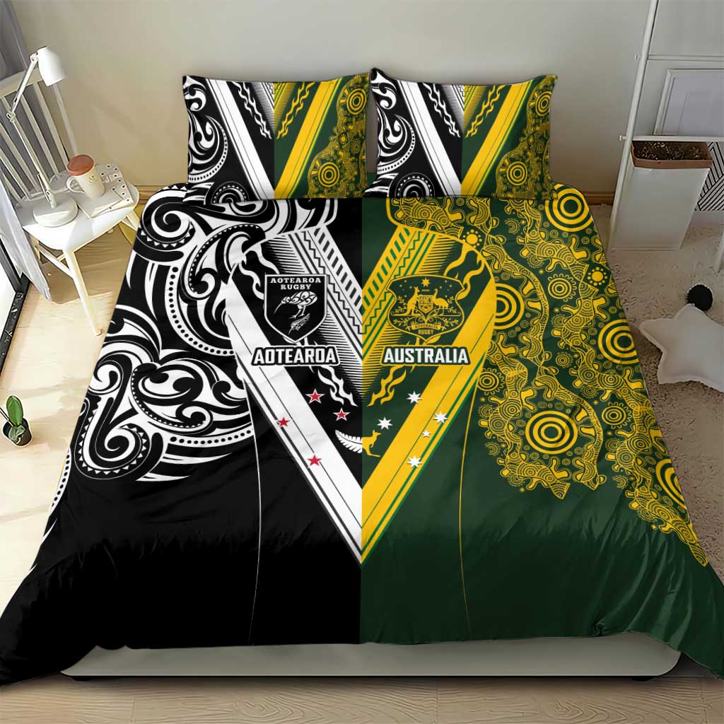 Aotearoa Australia Rugby Bedding Set Maori and Aboriginal Art Sporty Style - Aussie Hoodie