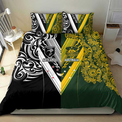 Aotearoa Australia Rugby Bedding Set Maori and Aboriginal Art Sporty Style - Aussie Hoodie