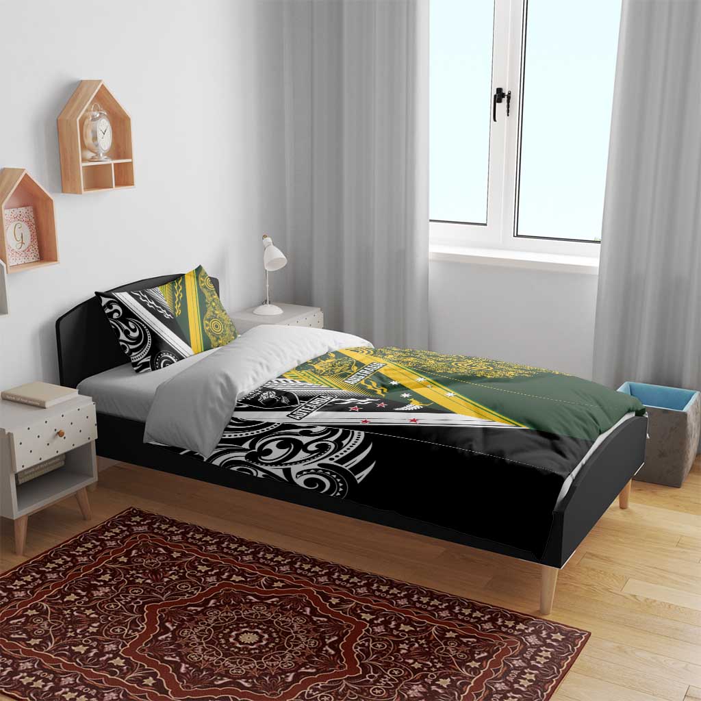 Aotearoa Australia Rugby Bedding Set Maori and Aboriginal Art Sporty Style - Aussie Hoodie