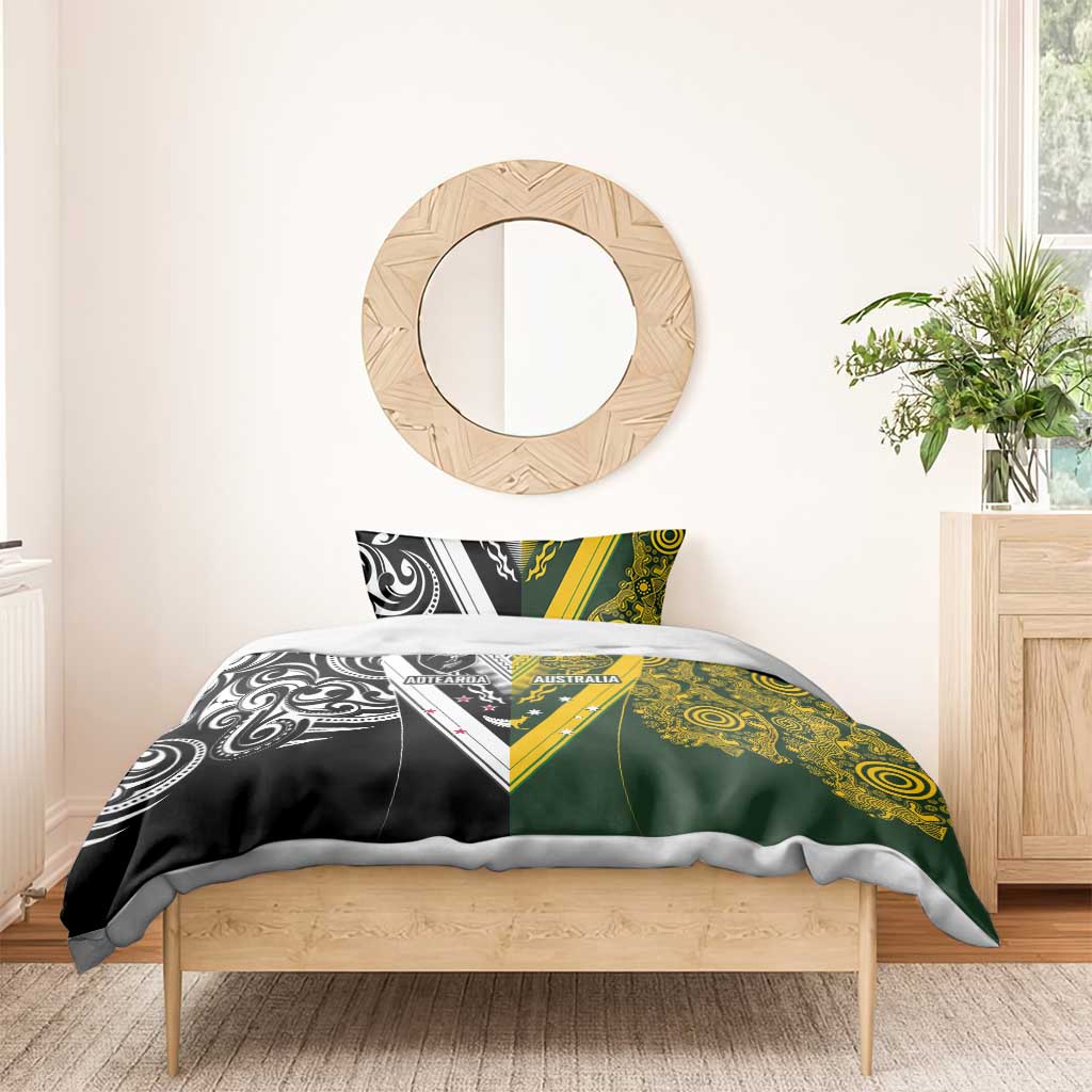 Aotearoa Australia Rugby Bedding Set Maori and Aboriginal Art Sporty Style - Aussie Hoodie