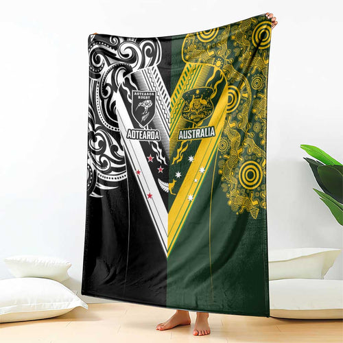 Aotearoa Australia Rugby Blanket Maori and Aboriginal Art Sporty Style - Aussie Hoodie