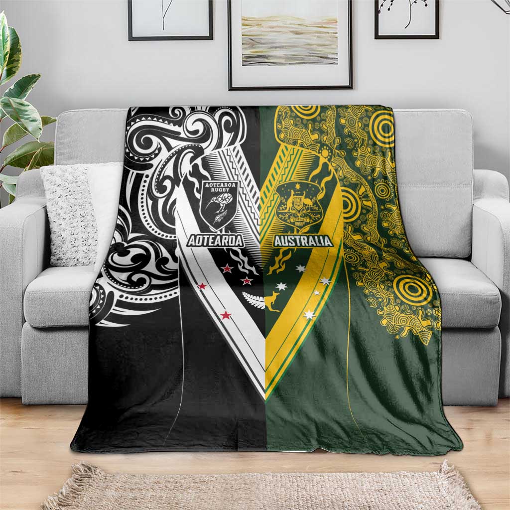 Aotearoa Australia Rugby Blanket Maori and Aboriginal Art Sporty Style - Aussie Hoodie
