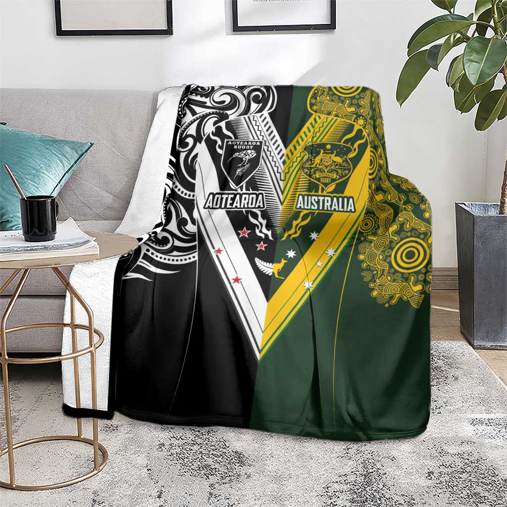 Aotearoa Australia Rugby Blanket Maori and Aboriginal Art Sporty Style - Aussie Hoodie
