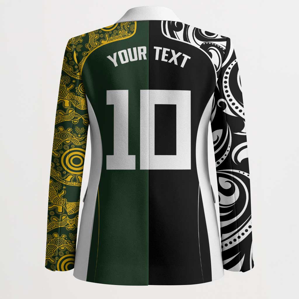 Aotearoa Australia Rugby Custom Blazer Maori and Aboriginal Art Sporty Style - Aussie Hoodie