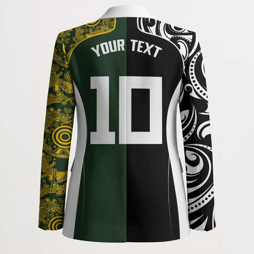 Aotearoa Australia Rugby Custom Blazer Maori and Aboriginal Art Sporty Style - Aussie Hoodie