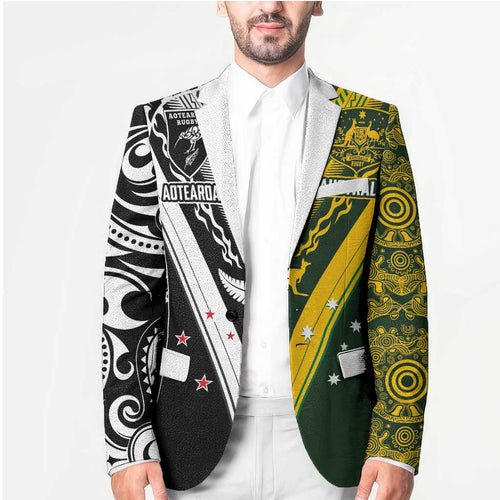 Aotearoa Australia Rugby Custom Blazer Maori and Aboriginal Art Sporty Style - Aussie Hoodie