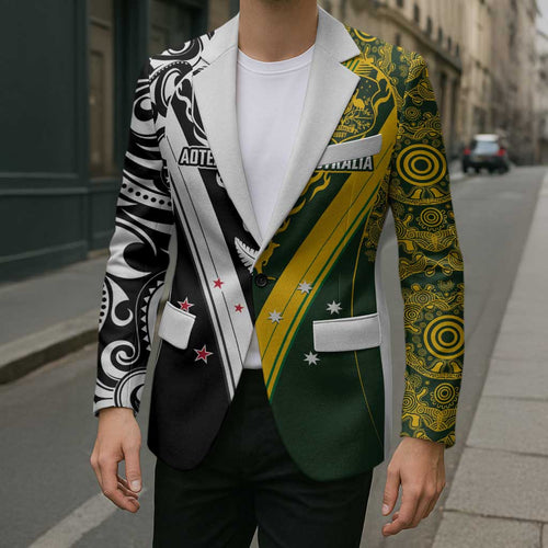 Aotearoa Australia Rugby Custom Blazer Maori and Aboriginal Art Sporty Style - Aussie Hoodie