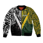 Aotearoa Australia Rugby Custom Bomber Jacket Maori and Aboriginal Art Sporty Style - Aussie Hoodie