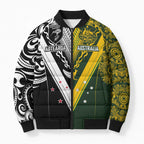 Aotearoa Australia Rugby Custom Bomber Puffer Jacket Maori and Aboriginal Art Sporty Style - Aussie Hoodie
