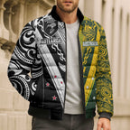 Aotearoa Australia Rugby Custom Bomber Puffer Jacket Maori and Aboriginal Art Sporty Style - Aussie Hoodie