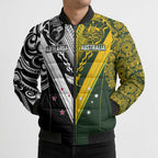 Aotearoa Australia Rugby Custom Bomber Puffer Jacket Maori and Aboriginal Art Sporty Style - Aussie Hoodie