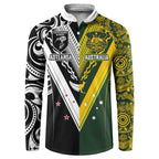Aotearoa Australia Rugby Custom Button Sweatshirt Maori and Aboriginal Art Sporty Style - Aussie Hoodie
