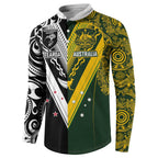 Aotearoa Australia Rugby Custom Button Sweatshirt Maori and Aboriginal Art Sporty Style - Aussie Hoodie