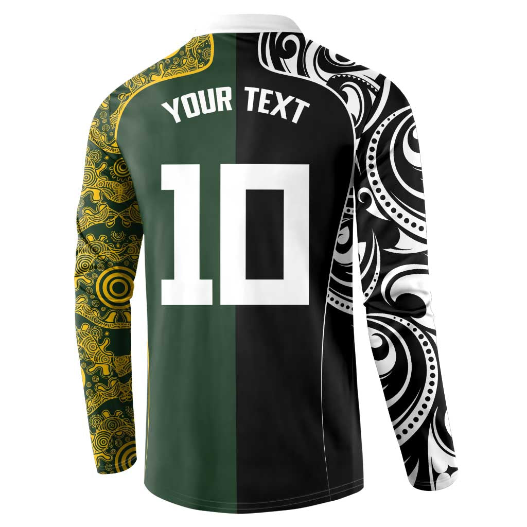 Aotearoa Australia Rugby Custom Button Sweatshirt Maori and Aboriginal Art Sporty Style - Aussie Hoodie