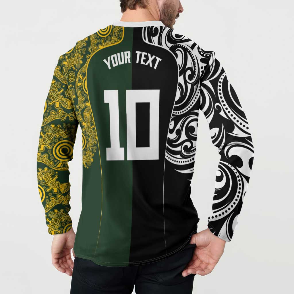 Aotearoa Australia Rugby Custom Button Sweatshirt Maori and Aboriginal Art Sporty Style - Aussie Hoodie