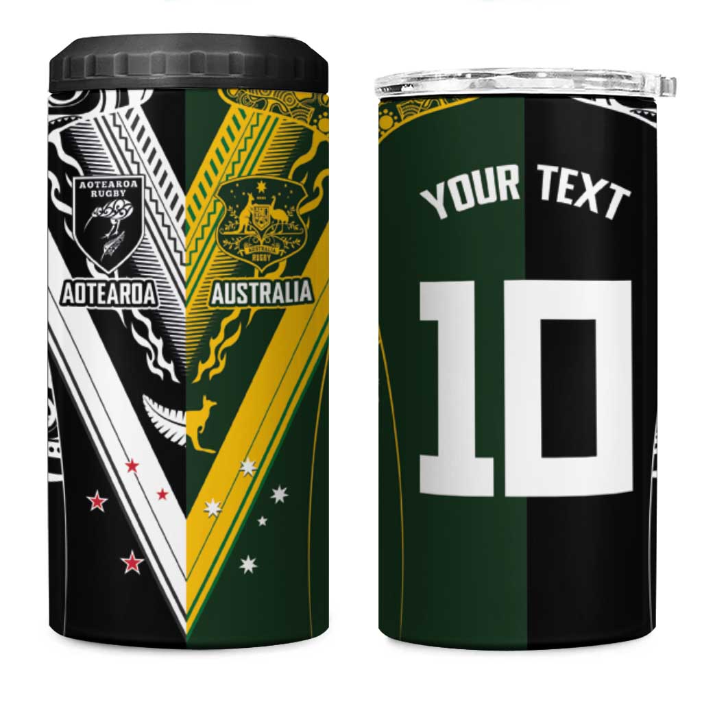 Aotearoa Australia Rugby Custom 4 in 1 Can Cooler Tumbler Maori and Aboriginal Art Sporty Style - Aussie Hoodie