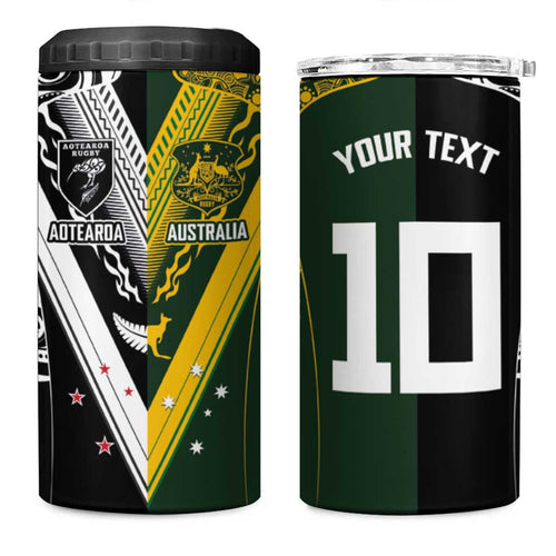 Aotearoa Australia Rugby Custom 4 in 1 Can Cooler Tumbler Maori and Aboriginal Art Sporty Style - Aussie Hoodie